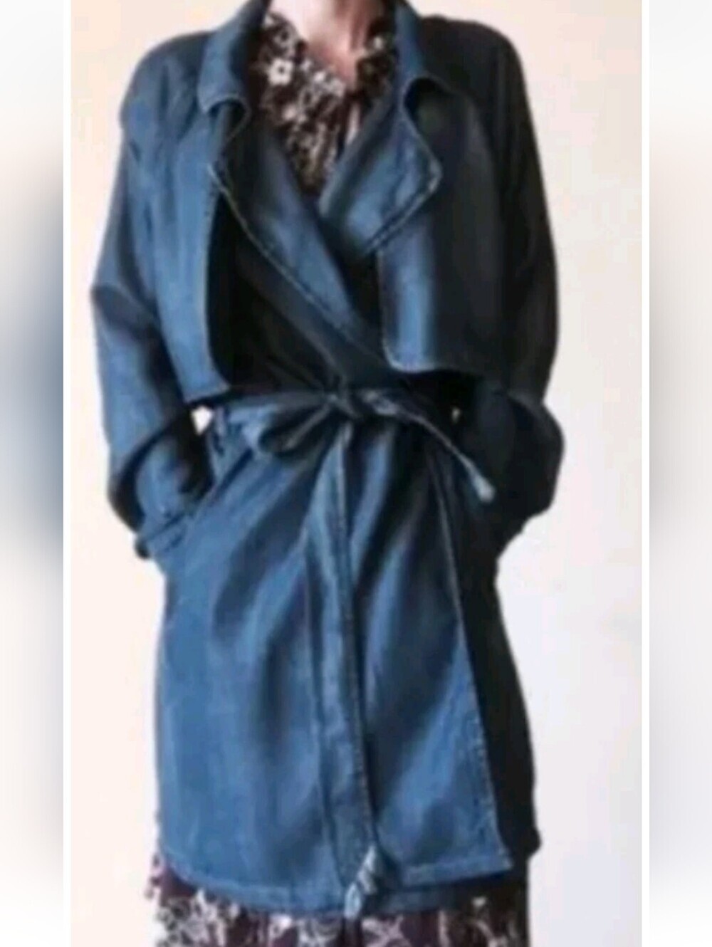 Cloth And Stone Anthropologie Chambray Belted Trench Coat - Denim Blue